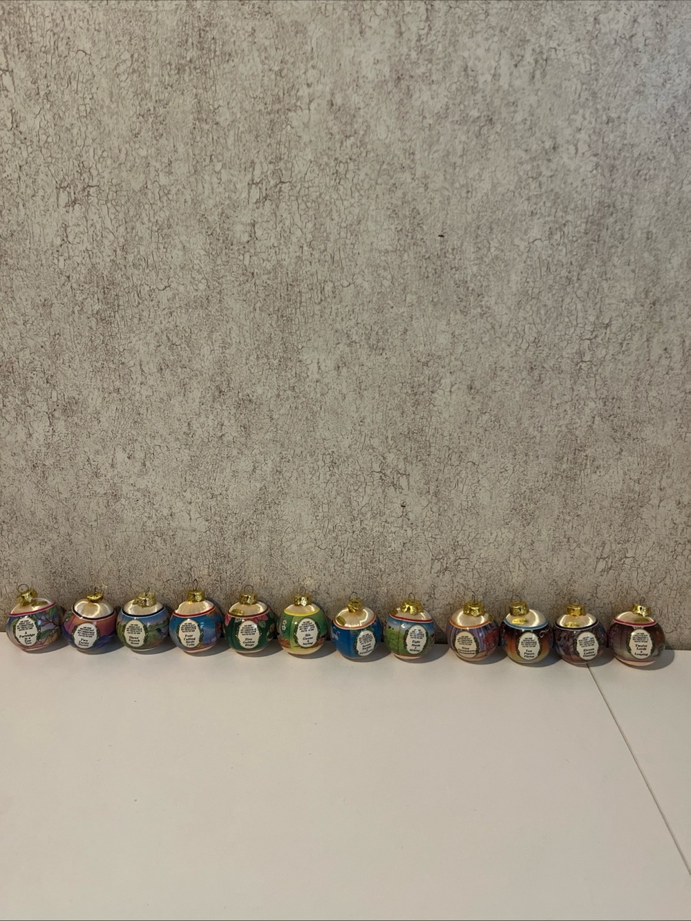 Vintage Satin Christmas Ball Ornaments Twelve Days of Christmas 12 Piece 2.5”